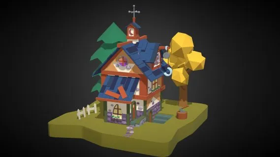 Lowpoly卡通岛屿小屋