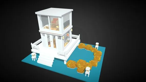 Lowpoly卡通白色庭院小楼 住宅楼 小洋楼 别墅 房屋 卡通建筑 卡通场景
