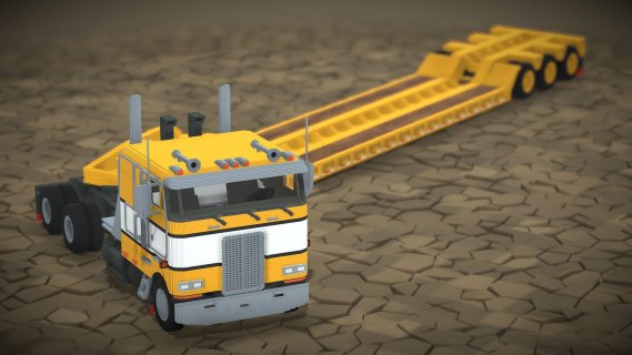 Voxel Peterbilt卡车和Lowboy拖车