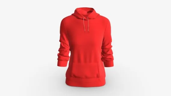 红色女式口袋连帽衫 卫衣 hooded衣服 连帽卫衣女性女款卫衣运动装连帽衫休闲装服装外套