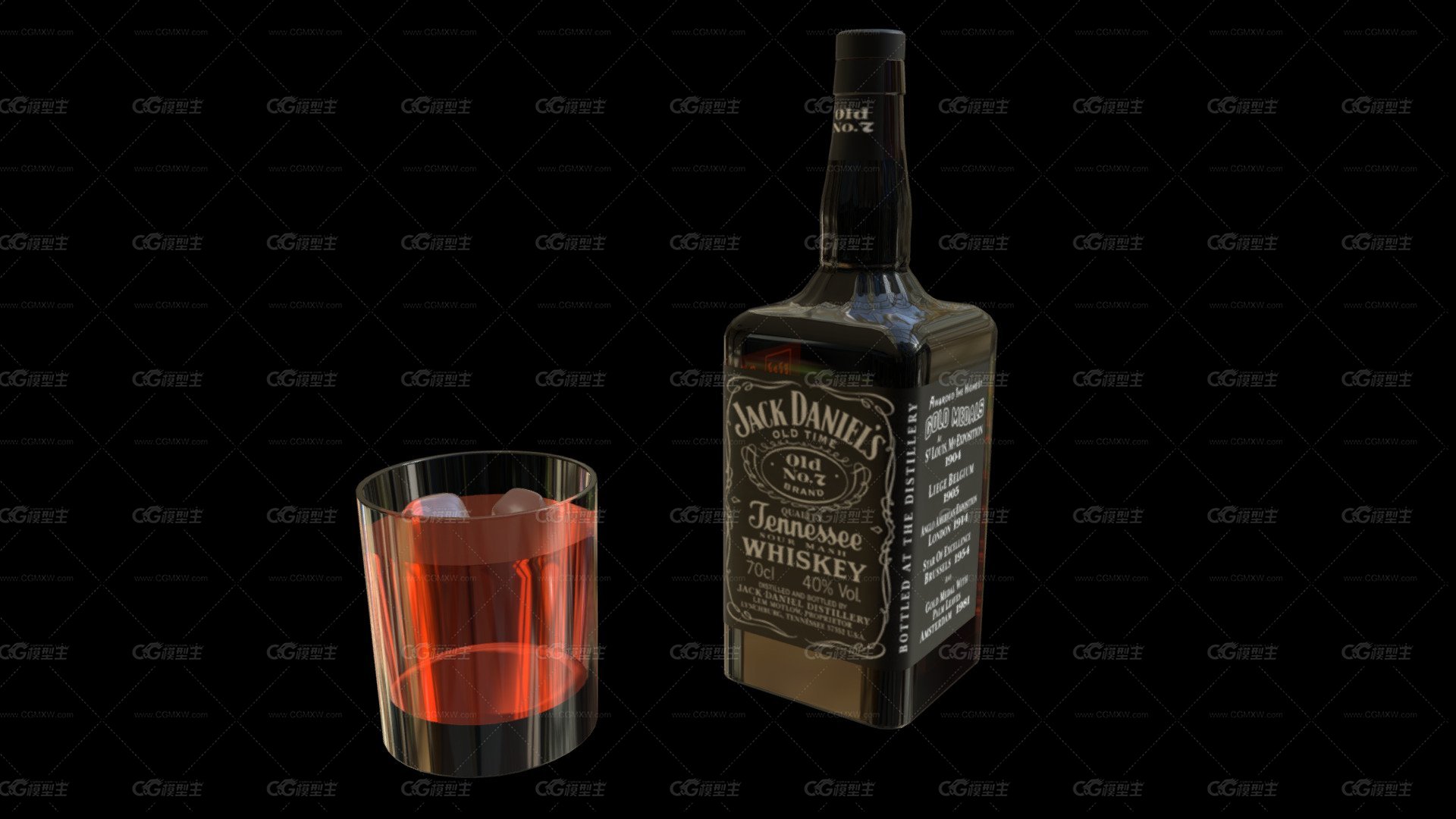 Jack Daniels瓶和玻璃-1