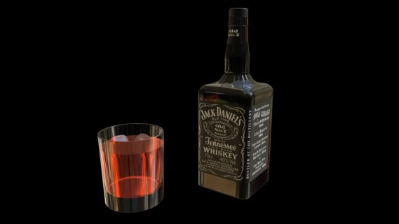 Jack Daniels瓶和玻璃