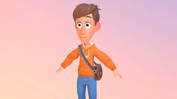 可爱的卡通男孩与布