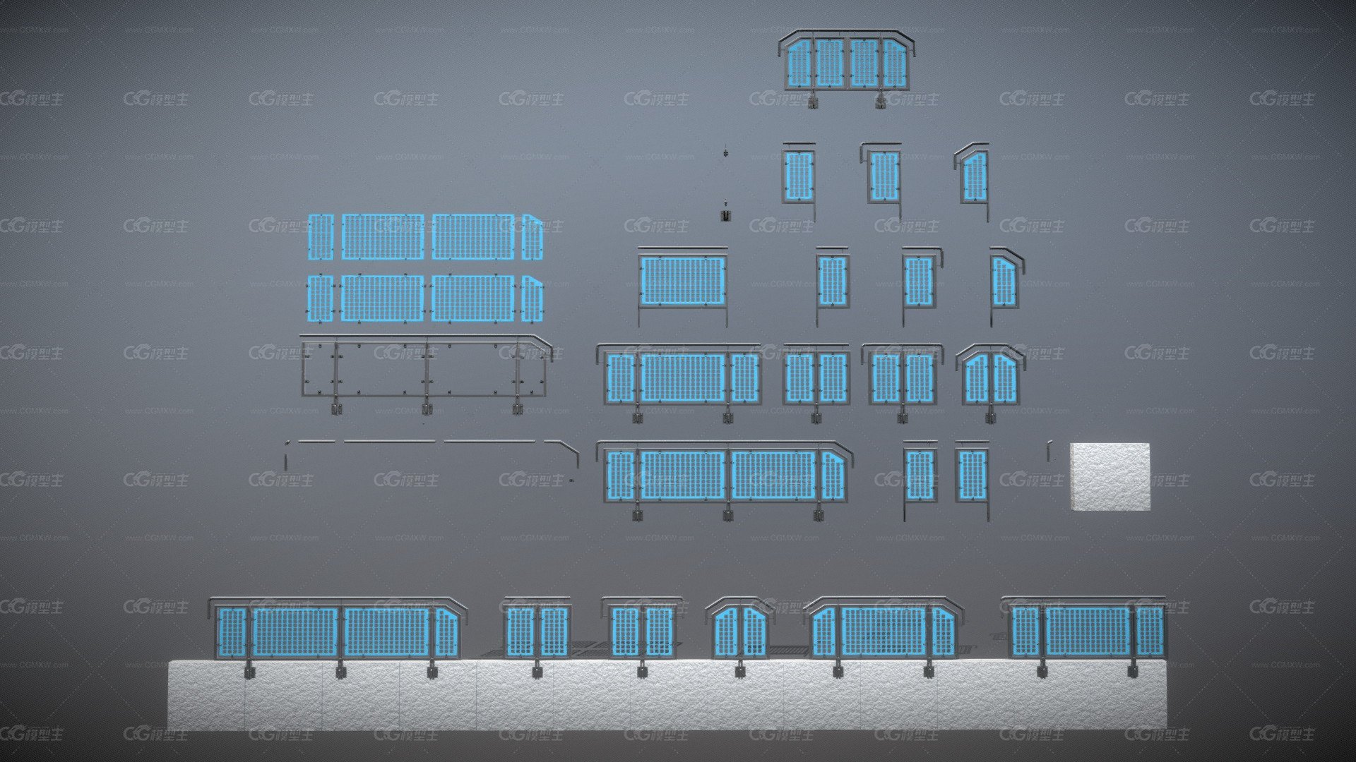 模块化栏杆组3（低多边形）-1