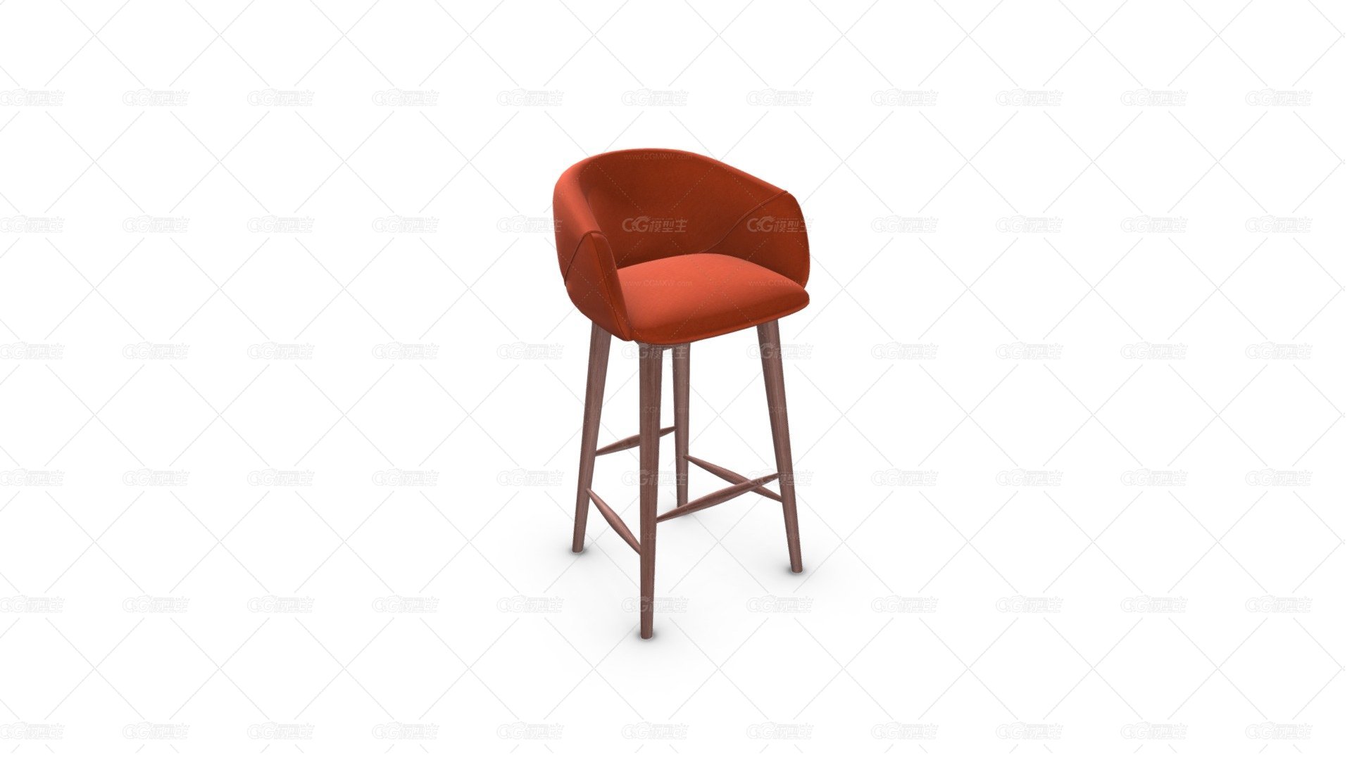 Lule Bar Stool，火焰橙丝绒-1