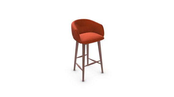 Lule Bar Stool，火焰橙丝绒