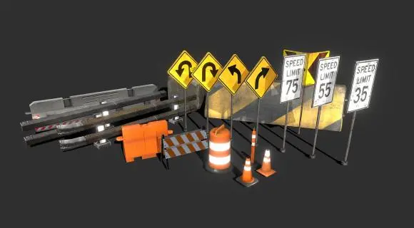 高速路障 路拦围栏高速护栏 道路标志牌 路肩路牌 警示标志 道路障碍指示牌 路障设施 警示柱