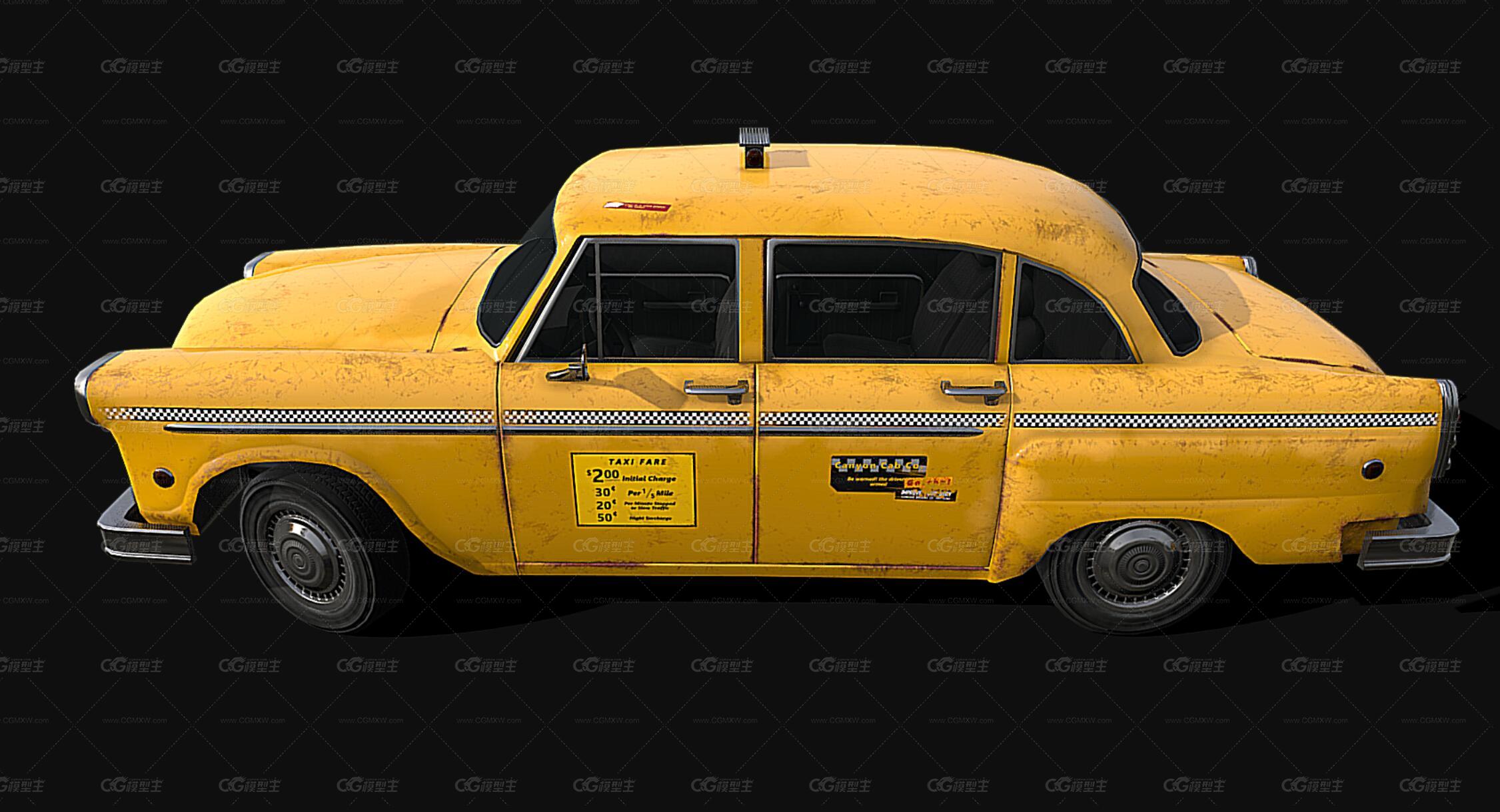 LowPoly美国50年代经典计程车 老式出租车 出租车 Taxi 汽车-2