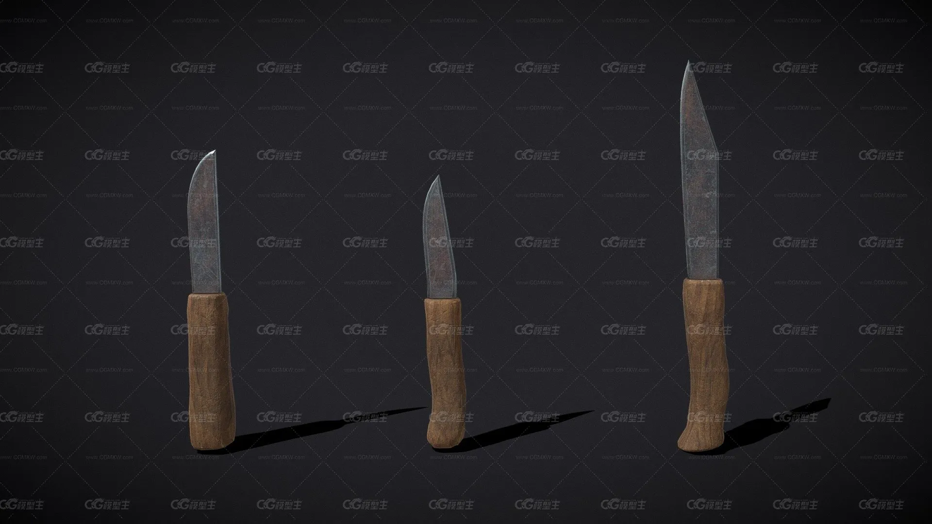 三把破旧的Parring Knives-1