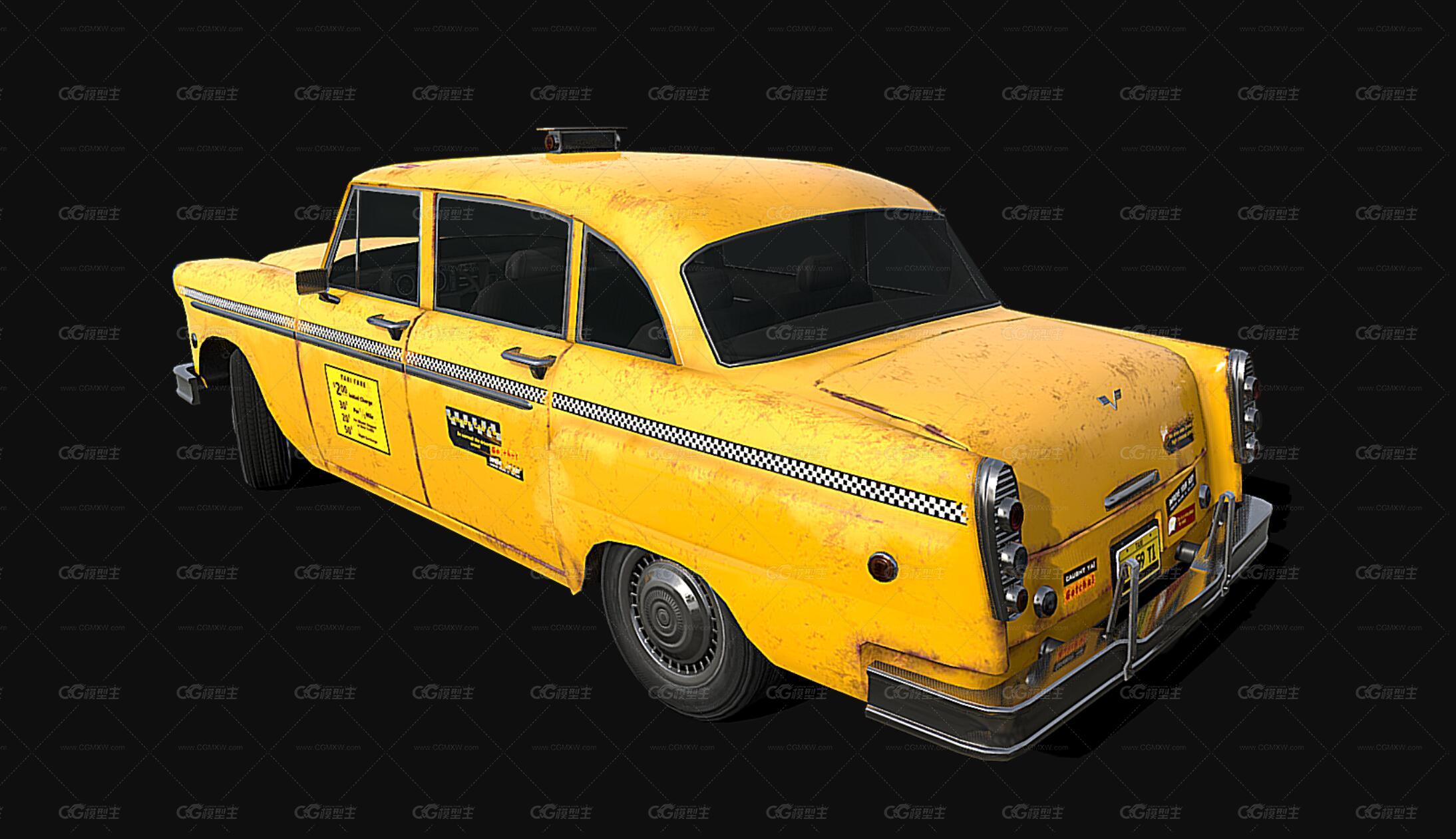 LowPoly美国50年代经典计程车 老式出租车 出租车 Taxi 汽车-3