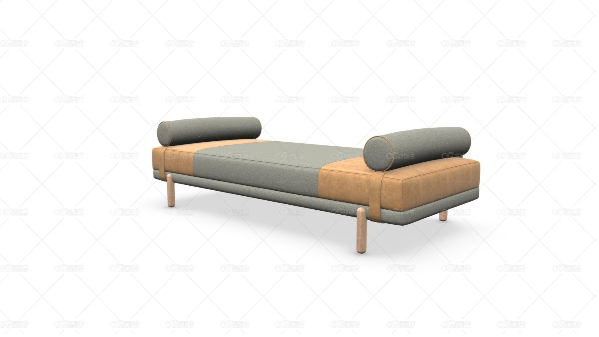 Assim Daybed，棕褐色皮革和曼哈顿灰-1