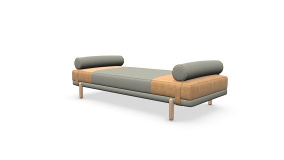 Assim Daybed，棕褐色皮革和曼哈顿灰