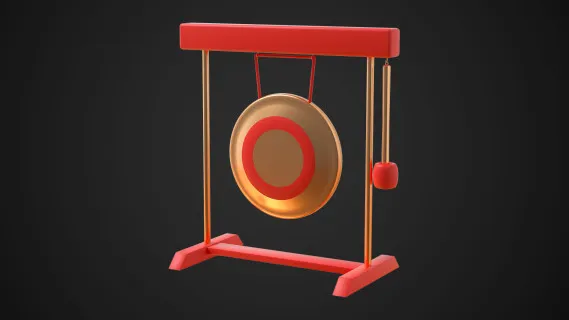 新年春节元素敲锣打鼓红色创意C4D模型