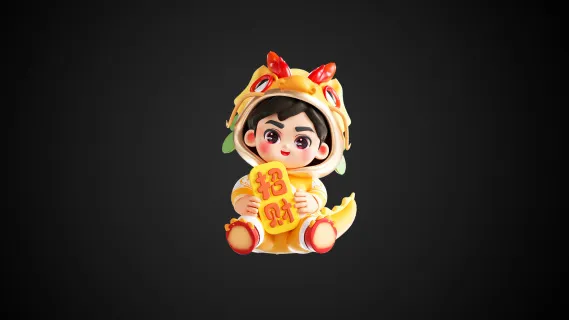新年人物 龙年春节 招财少年 福娃 龙年形象 新春少年 新年龙人物 龙年3D龙头帽服饰