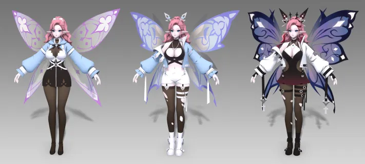 精灵女王 仙灵 魔女 魅魔美女 蝴蝶仙子 二次元卡通少女 仙女 花仙子带骨骼绑定