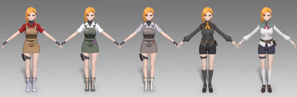 二次元美少女战士 女骑士 女巫师 女法师 女武神 女职业 双刀 时装 动作带骨骼绑定