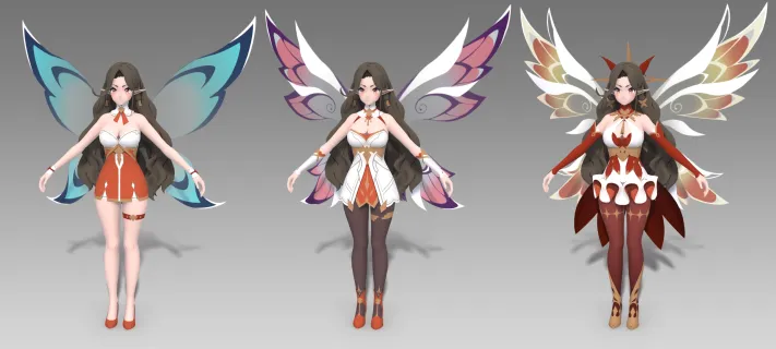蝴蝶仙子 二次元卡通少女 仙女 花仙子 精灵 仙灵 美女 魅魔 魔女带骨骼绑定