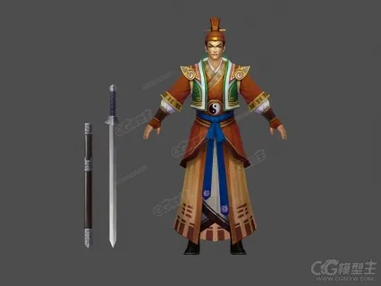古代武侠人物 江湖道士 侠客 剑客 带刀道士 天松道人3D游戏角色模型