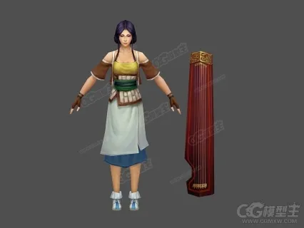 古代女琴师3D模型