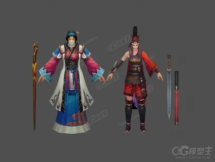 蒙面女侠客 女剑客 女剑士 女侠 侠客 古代女侠 师徒 3D游戏角色模型