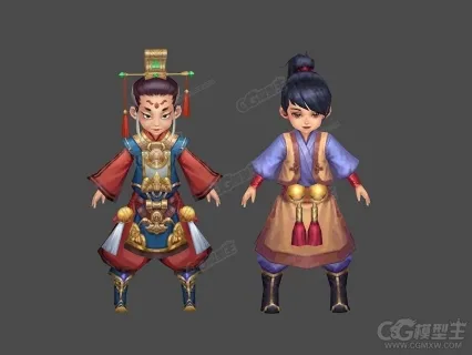 古代皇子 王子 少年 卡通小男孩3D游戏角色模型