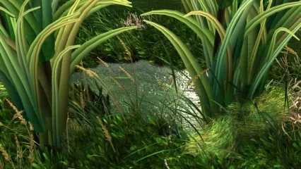 MAYA草地、水坑、水草、绿地场景