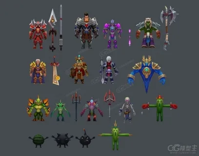 一组Q版卡通 魔人 怪物3D游戏角色模型