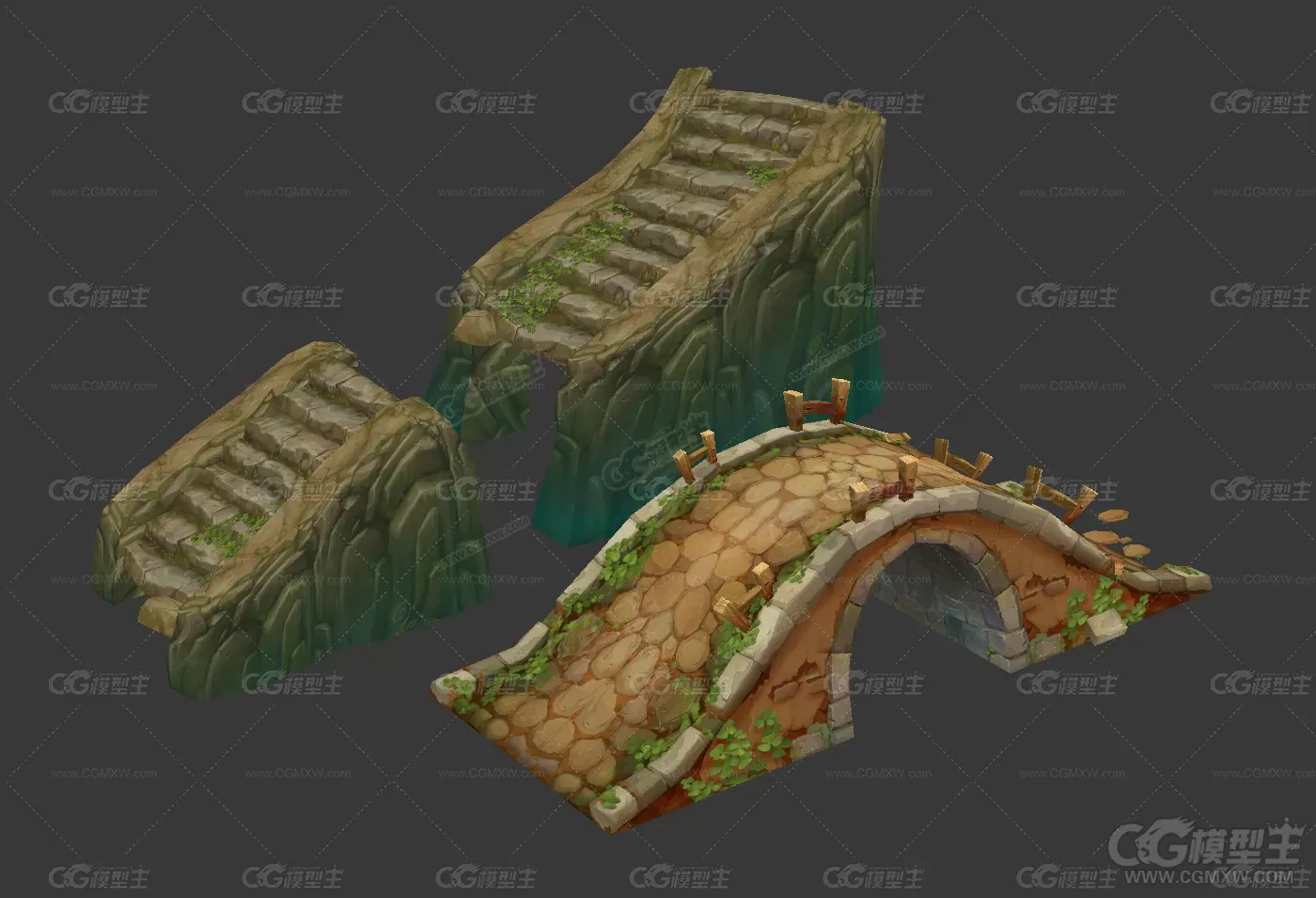 石桥3D模型 手绘贴图 游戏模型-5
