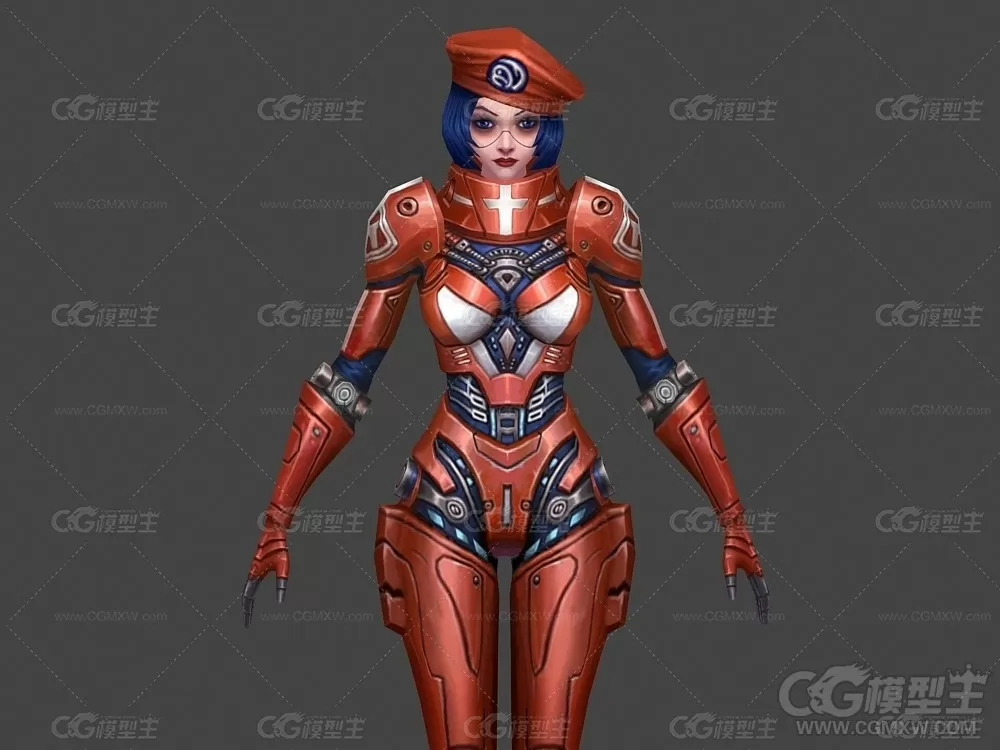 科幻女角色 机械女战士 女士兵 机甲战士3D游戏角色模型-1