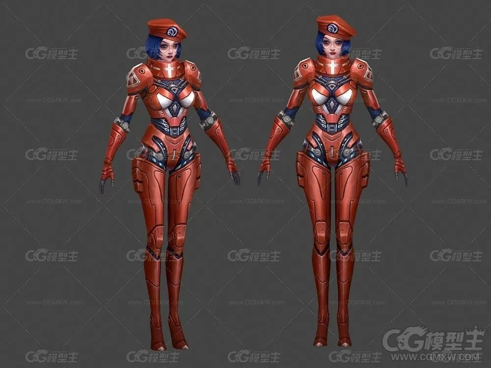 科幻女角色 机械女战士 女士兵 机甲战士3D游戏角色模型-3