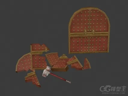碎裂的大门 中国风大门 国风大门 铁门3d模型