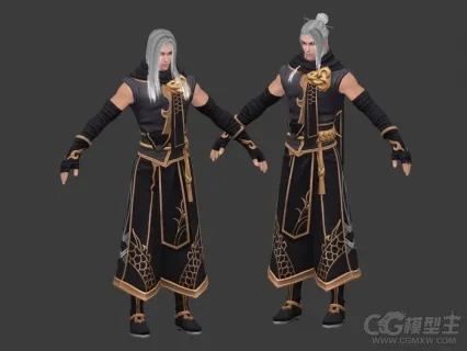 古代男人游戏模型 冷面杀手 银色头发 公子 3D游戏人物模型