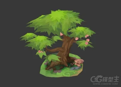 卡通树木 仙侠果树 魔幻仙桃树 桃树3D游戏道具模型