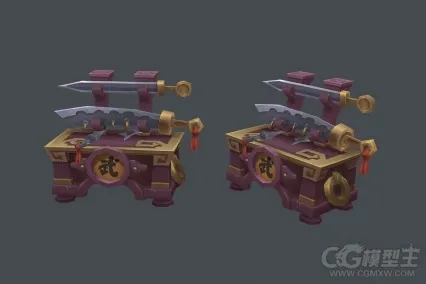 Q版武器架3D模型 刀剑架 武器 演武场 3D游戏场景模型