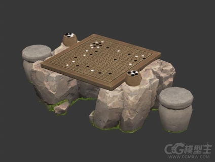 古代围棋 棋盘石墩上的围棋 棋盘 仙侠3D模型