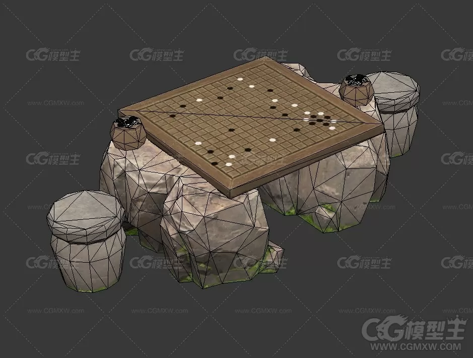 古代围棋 棋盘石墩上的围棋 棋盘 仙侠3D模型-2