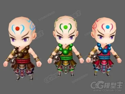 Q版光头和尚3D模型 术士 武侠和尚