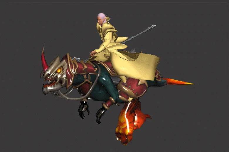 火焰恐龙坐骑3D模型 有奔跑动画法师坐骑 恶灵坐骑 巫师