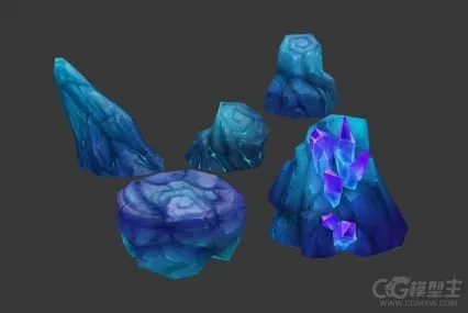 3D石头模型 蓝色精灵石头 传送石