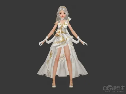 婚纱女3D模型 白衣少女 清纯女孩 3D游戏角色模型