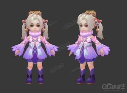 卡通仙侠女角色 可爱小萝莉 小女孩 紫衣仙子 小仙女 小魔仙 3D游戏角色模型