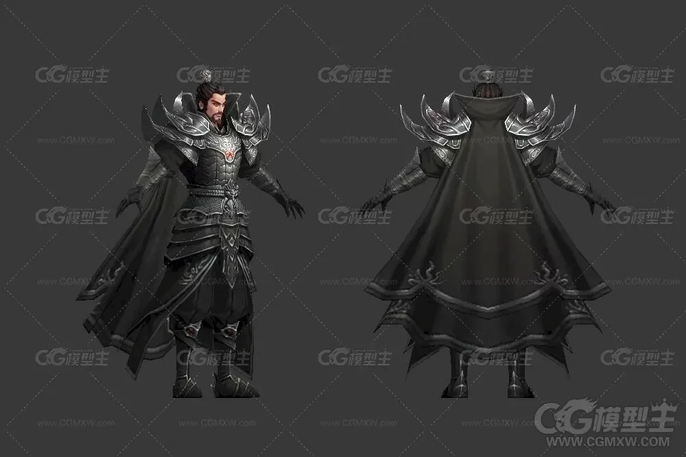 天魔男战士3D模型 黑甲将军 盔甲战士 黑衣教主 仙侠游戏角色3D模型-2