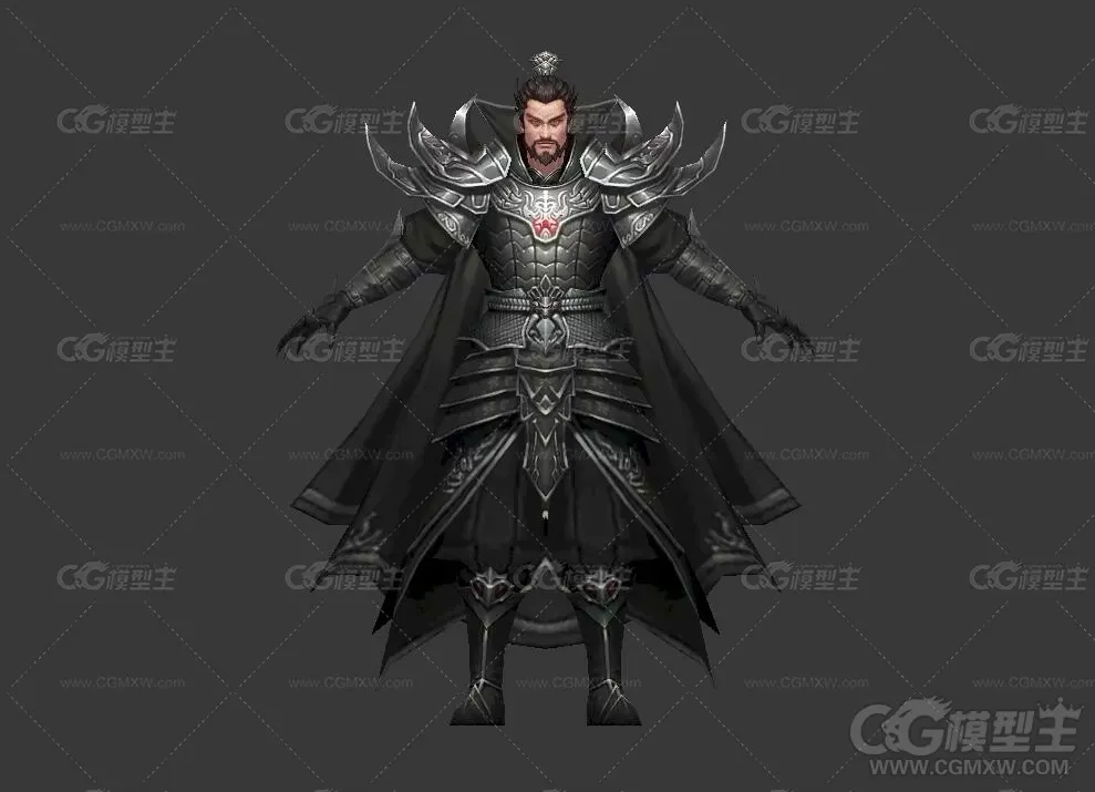 天魔男战士3D模型 黑甲将军 盔甲战士 黑衣教主 仙侠游戏角色3D模型-1