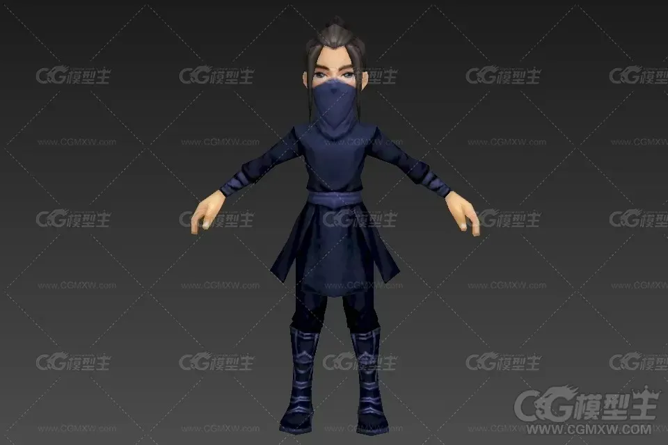 Q版蒙面男角色 刺客模型 蒙面刺客 蒙面杀手 古代蒙面大侠3d模型-1