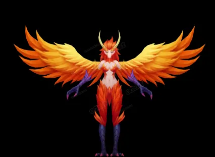 女鸟人 雷震子 金色翅膀 鸟妖3d模型