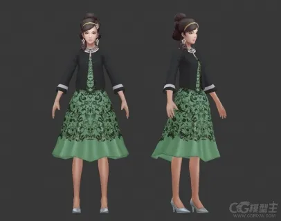 长裙美女3D模型 年轻女性 人物角色模型