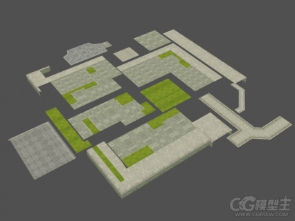 草坪地砖3D模型 石砖 方砖