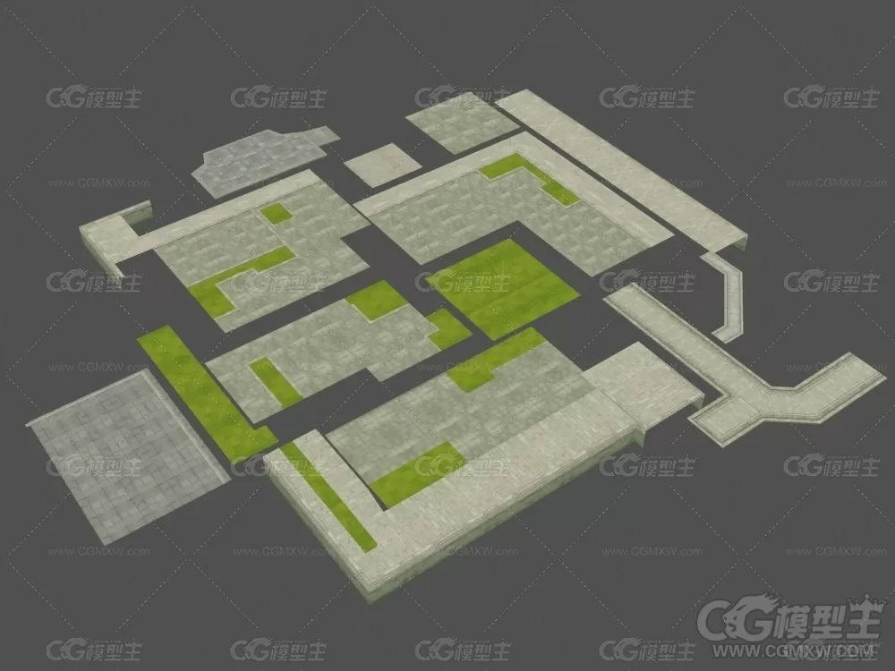 草坪地砖3D模型 石砖 方砖-1