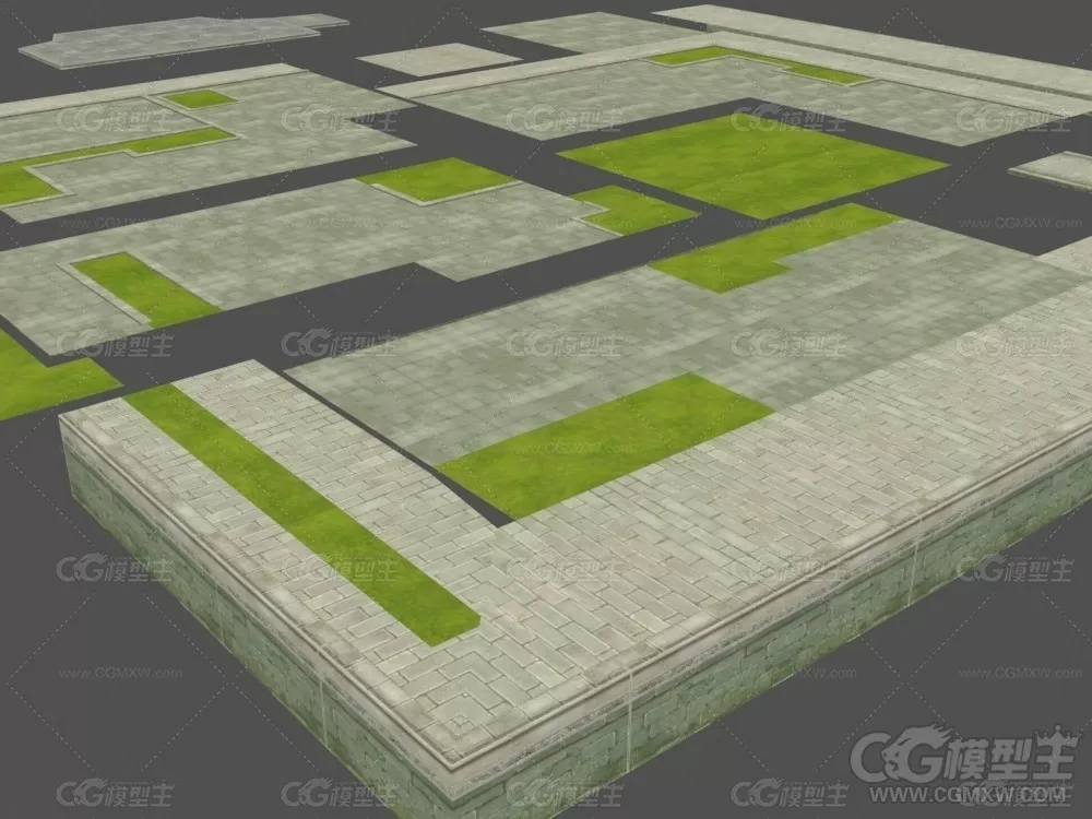 草坪地砖3D模型 石砖 方砖-3