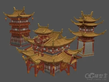 金碧辉煌的古建筑模型 阁楼 古楼 中国风建筑 鼓楼